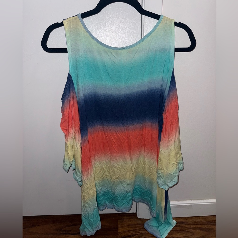 Multicolor Cold Shoulder Women's Top - Picture 2 of 3